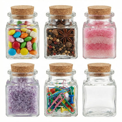 Kate Aspen Set of 18 Square Glass Favor Jar with Cork Stopper, Petite Treats, Spice Jars, Sugar Scrubs, Bath Salt, Office Supplies