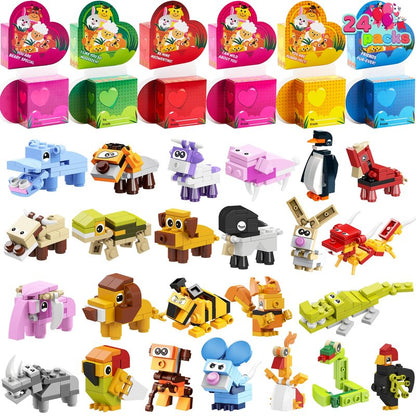 JOYIN 24 Packs Valentines Animal Building Blocks with Hearts Party Favors for Kids Valentine Classroom Prize, Classroom Gift Exchange School Rewards