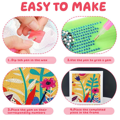Pxzcrypha Diamond Art Kits for Kids with Frame, Flowers Diamond Art Painting for Kids, Flowers Gem Art Kits for Kids 8-12 for Gift Home Wall Decor (7x7inch)