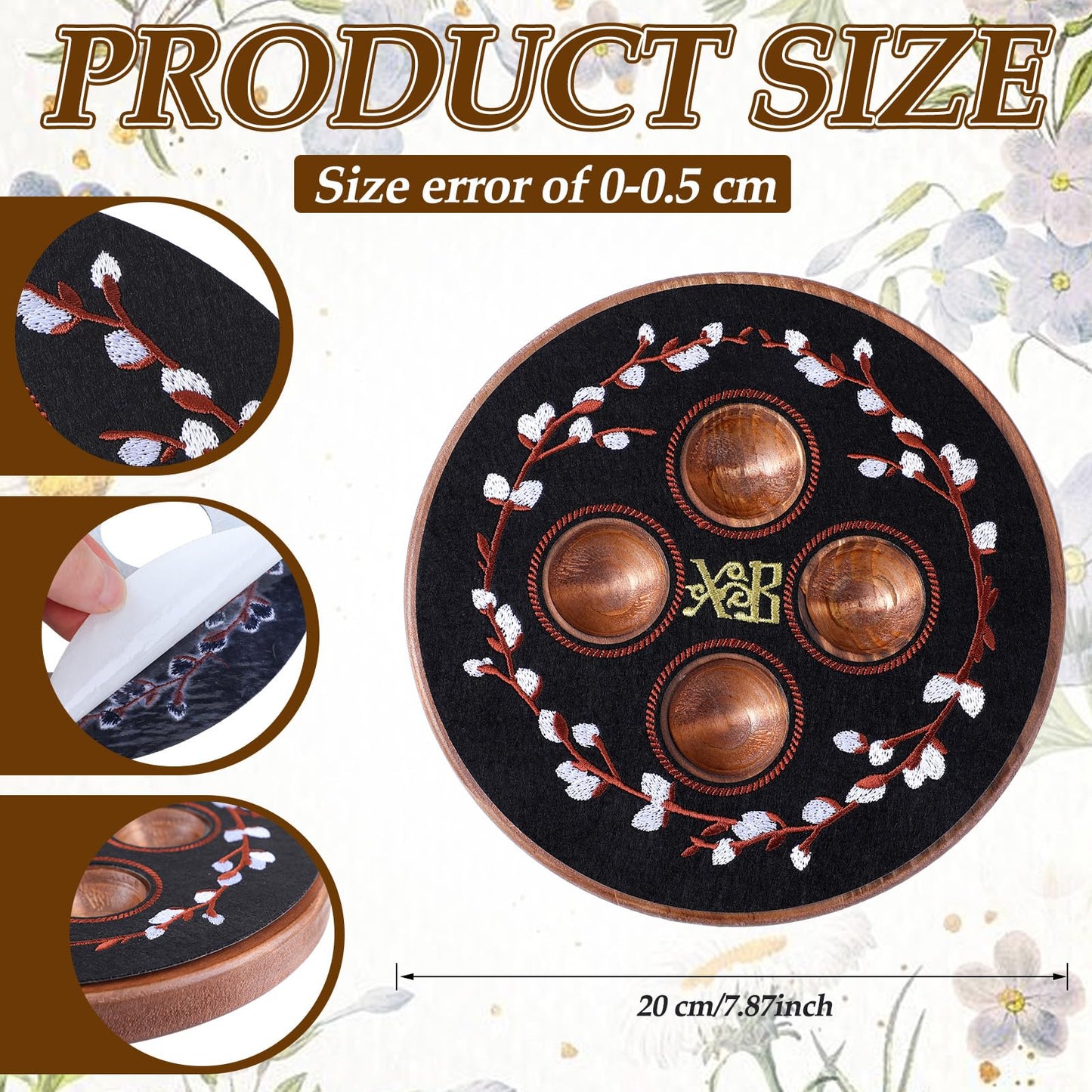Vicenpal Greek Orthodox Easter Egg Holder Wooden Decorative Easter Egg Display Stand with Xb Embroidery Floral Pascha Patch Serving Tray Greek Pedestal Ukrainian Religious Gift for Orthodox Home Decor