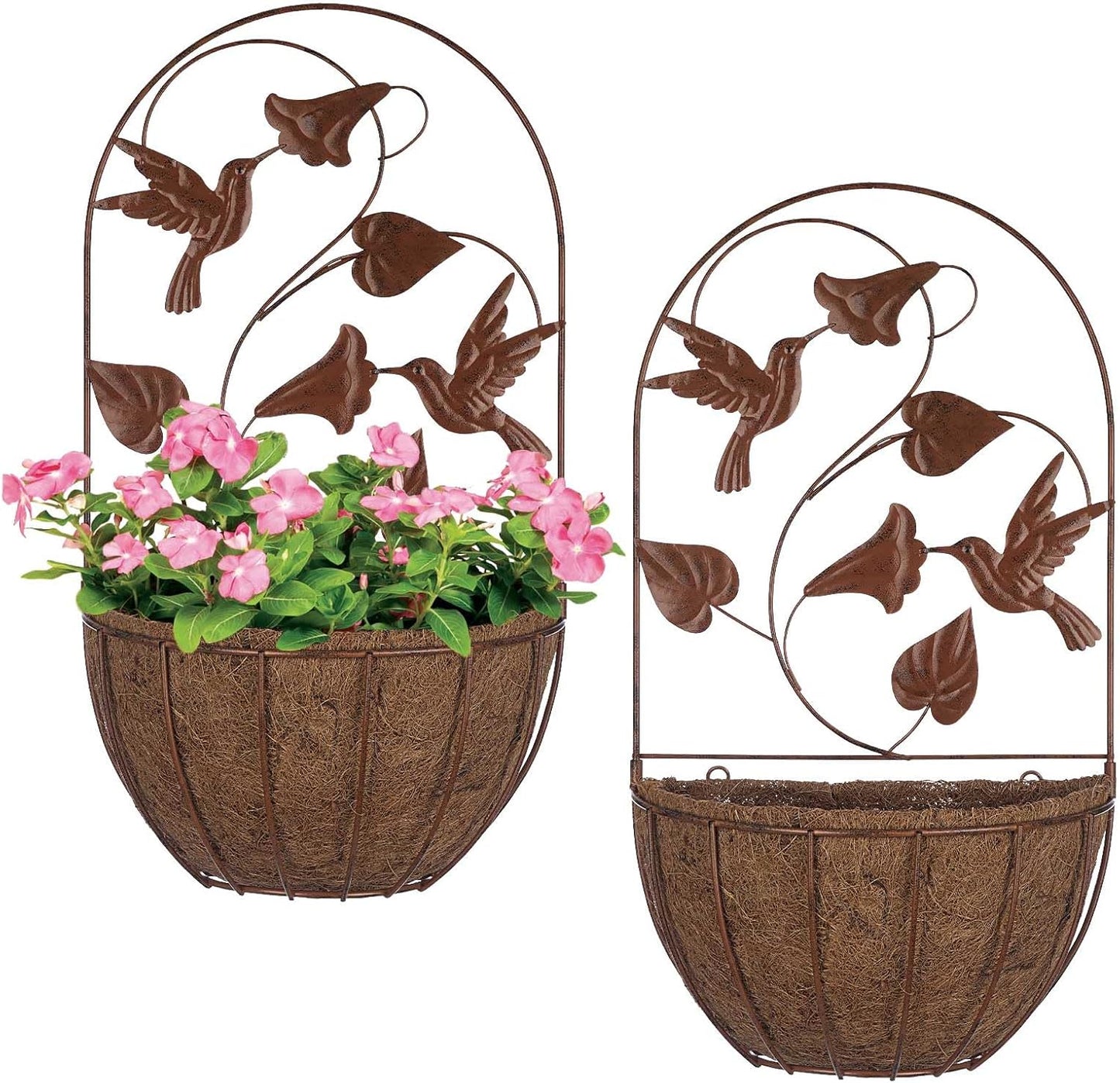 BAYN 2PKs Hummingbirds, Wall Hanging Planter Decor Art with Metal Wall Mounted Planters Indoor Outdoor Wall Planter