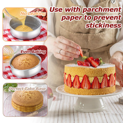 LIANYU 6 Inch Round Cake Pan, Stainless Steel Baking Layer Cake Pan Tin, Heavy Duty Metal Round Tier Baking Tins, 2In Tall, Oven & Dishwasher Safe