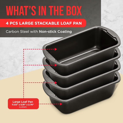 Bakken Swiss Loaf Pan Set, 4-Piece Deluxe Nonstick Carbon Steel Bakeware for Bread and Cakes