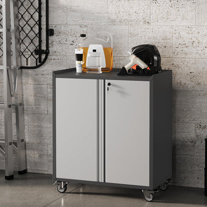 ExploreHorizon 35.43" High Heavy Duty Garage Storage Cabinet, Locking Metal Cabinet with Door, Rolling Tools Chest Cart Adjustable Shelf, Tool Cabinets for Home Office Workshop