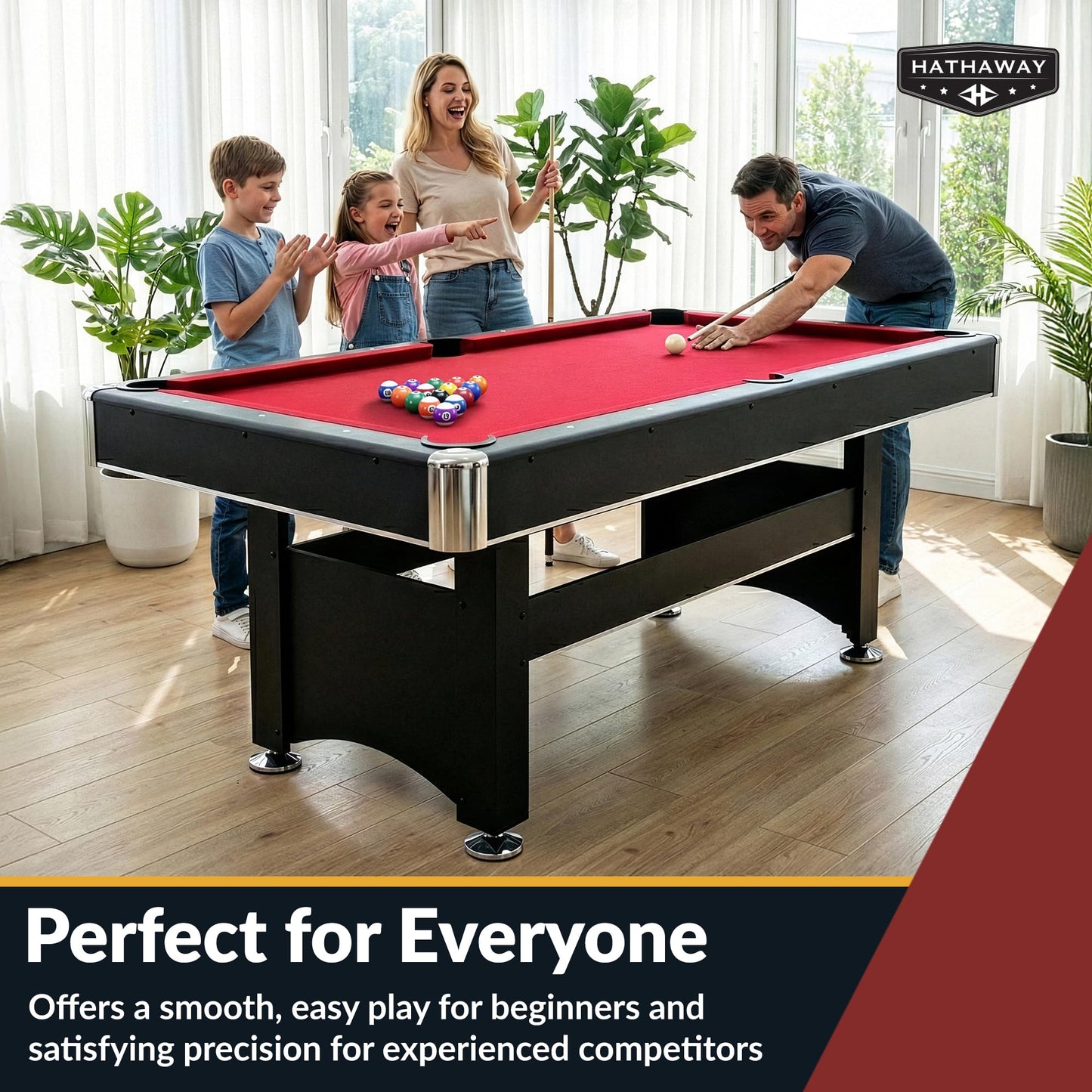 Hathaway Spartan 2-in-1 6ft Pool Table with Ping Pong Top for Game Room – With Red Felt, Engineered Wood Frame, Drop Pockets, Cues, Balls, Triangle, Chalk, Net, Paddles, Balls – Black Finish