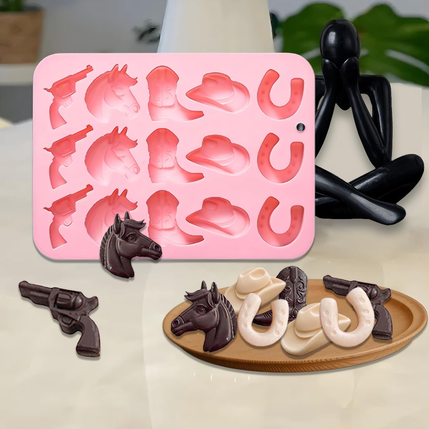 Cowboy Chocolate Molds,2PCS Cowboy Silicone Mold,Cowboys Hat Boot Horse Saddle Shape Candy Molds,Western Themed Party Baking Moulds Jello Ice Cube Candle Mold for Cupcake Cakesicle Decorations