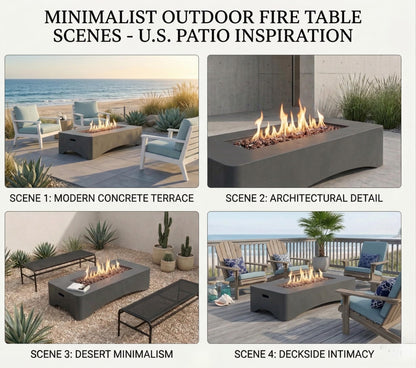 KEIKI 56" Rectangular Propane Gas Fire Pit Table, 50,000 BTU Modern Outdoor Concrete Fire Table with Lava Rocks, Waterproof Cover, Tank Seat, No Assembly for Patio Backyard Deck, Dark Grey