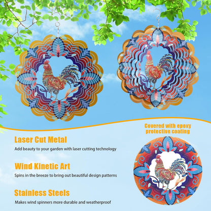 Wind Spinners, 12 inch 3D Stainless Steel Hanging Wind Spinner, Metal Kinetic Sculpture for Indoor/Outdoor Decor.