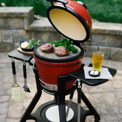 Cart with Shelves for Joe Jr Small Kamado Grill, Black Grill Stand, Model KJ15112524