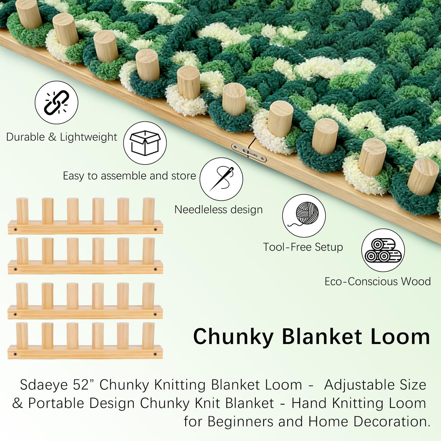 sdaeye 52" Chunky Knitting Blanket Loom – Portable, Foldable Design for DIY Beginners, Customizable Hand Knitting for Chunky Yarn Blankets, Stress Relief