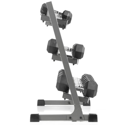 XMARK 5-50lb Dumbbell Set with Rack, Weights Dumbbells, Multiple Free Weights and Horizontal Storage for Home Gym Strength Training, Storage Rack (Gray)