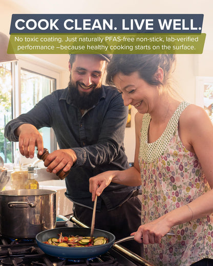 Nuwave Healthy G11-Pots and Pans Set Non Stick, 9H Near-Diamond Hardness Scratch-Resistant, Works on All Stovetops, PFAS Free, with Frying Pans, Saucepans & Glass Lids, Stay-Cool Handles, Deep Blue