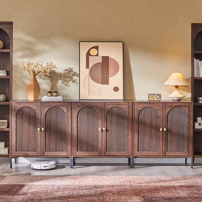 IFGET Modern Buffet Cabinet with Storage, 92.63" W Fluted Arched Sideboard Cabinet w/Adjustable Shelves, Wooden Modular Coffee Bar for Dining Room, Kitchen, Living Room, Entryway, Brown
