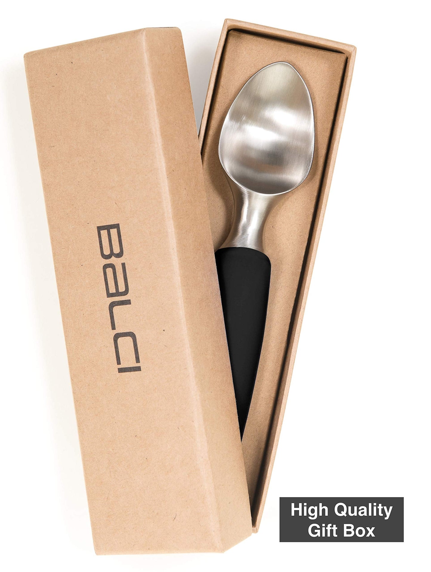 BALCI Ice Cream Scoop - Heavy Duty Stainless Steel Icecream Scooper With Non-Slip Rubber Grip - Professional Metal Ice-Cream Spade - Dishwasher Safe – Black