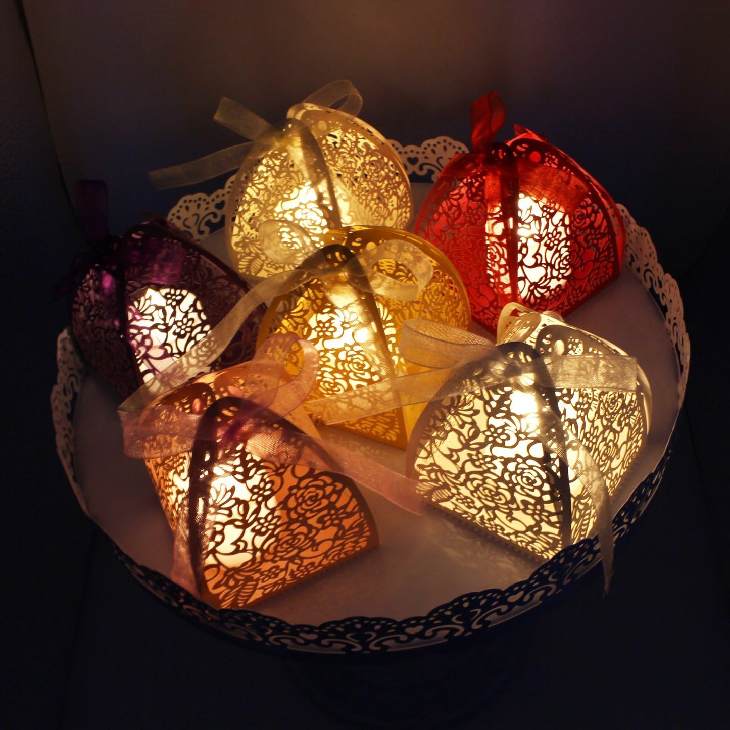 KPOSIYA 100 Pack Laser Cut Rose Candy Favor Boxes 2.5"x 2.5"x 3.1" for Bridal Shower, Anniversary, Birthday Party