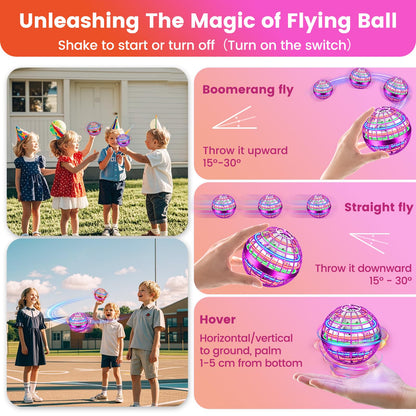 NWLAEWR Flying Orb Ball Toy, 2026 Upgrade Hand Controlled Hover Ball with LED Lights, 360° Rotating Boomerang Globe, Cool Mini Drone, Ideal Birthday&Christmas Gift for Boys Girls-Red & Purple