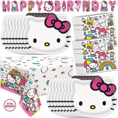 Hello Kitty Birthday Decorations for 16 | Banner, Tablecloth, Plates, Napkins | Officially Licensed Hello Kitty Party Decorations