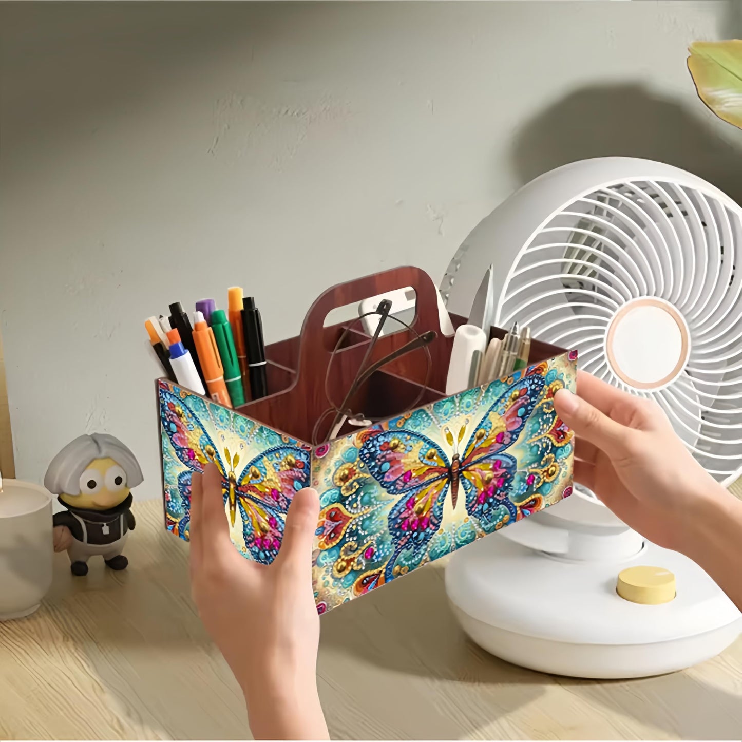 LSQFS DIY Diamond Painting Storage Box, Wooden Multi-Grid Organizer with Handle, Portable Desktop Caddy for Art Kits, Craft Tools, Makeup Brushes, Stationery Home Office