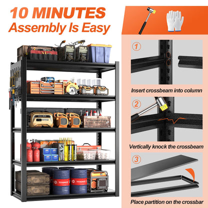 Jaqiumn Metal Garage Shelving Unit, Heavy Duty Adjustable Industrial Storage Shelves, Steel Storage Rack for Garage, Warehouse, Basement, Black, 72" H x 47.2" W x 23.6" D, 3 Pack
