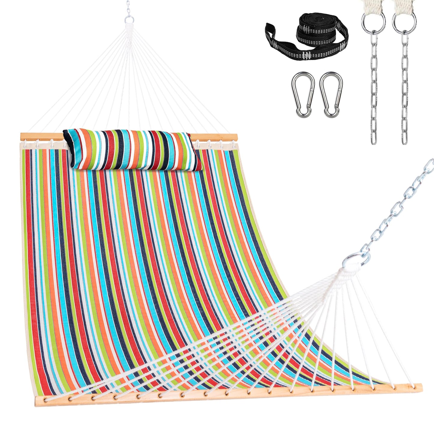 Lazy Daze Hammocks 12 FT Sunbrella Fabric Quilted Hammock Double Sunbrella Quilted Hammock with Spreader Bars & Pillow, All Weather and Fade Resistant for Outdoor, 450 lbs Capacity, Carousel Confetti