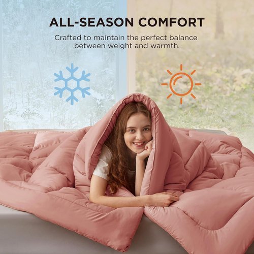 Bedsure Comforter Duvet Insert - Quilted Twin XL All-Season Down Alternative Bedding | GentleSoft, Dusty Pink 92 x 68 Inches