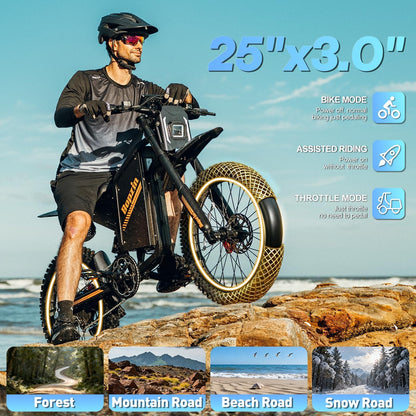 Bopzin Electric Dirt Bike for Adults, 3000W Motor Max 45MPH, 60V 35Ah Removable Battery Up to 100 Miles, 25" Fat Tire Electric Motorcycle with Hydraulic Brakes & Full Suspension, UL2849 Certified