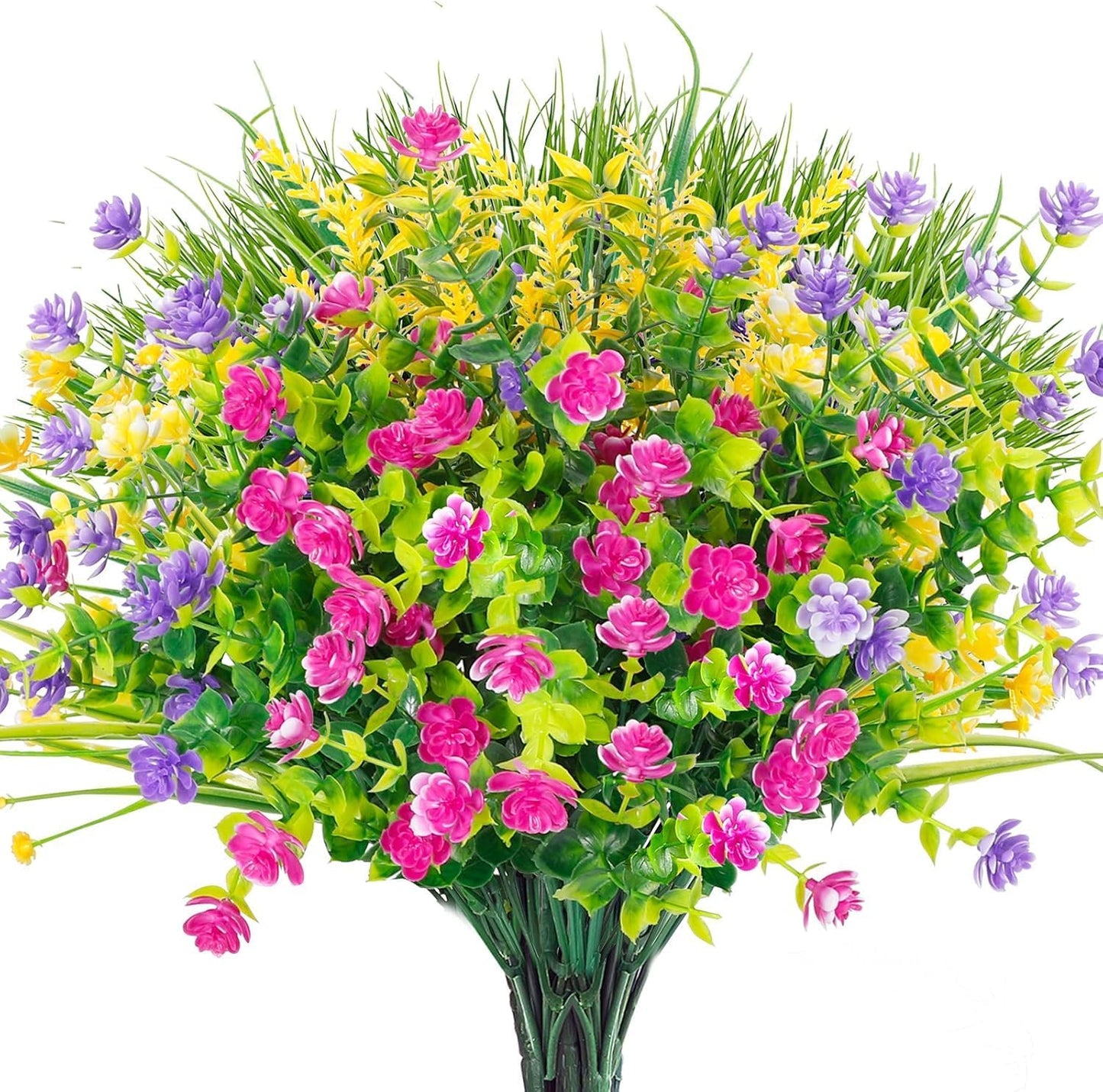 Ageomet 9pcs Spring Flowers, Artificial UV Resistant Plastic Flowers for Home Decor, Cemetery Decoration