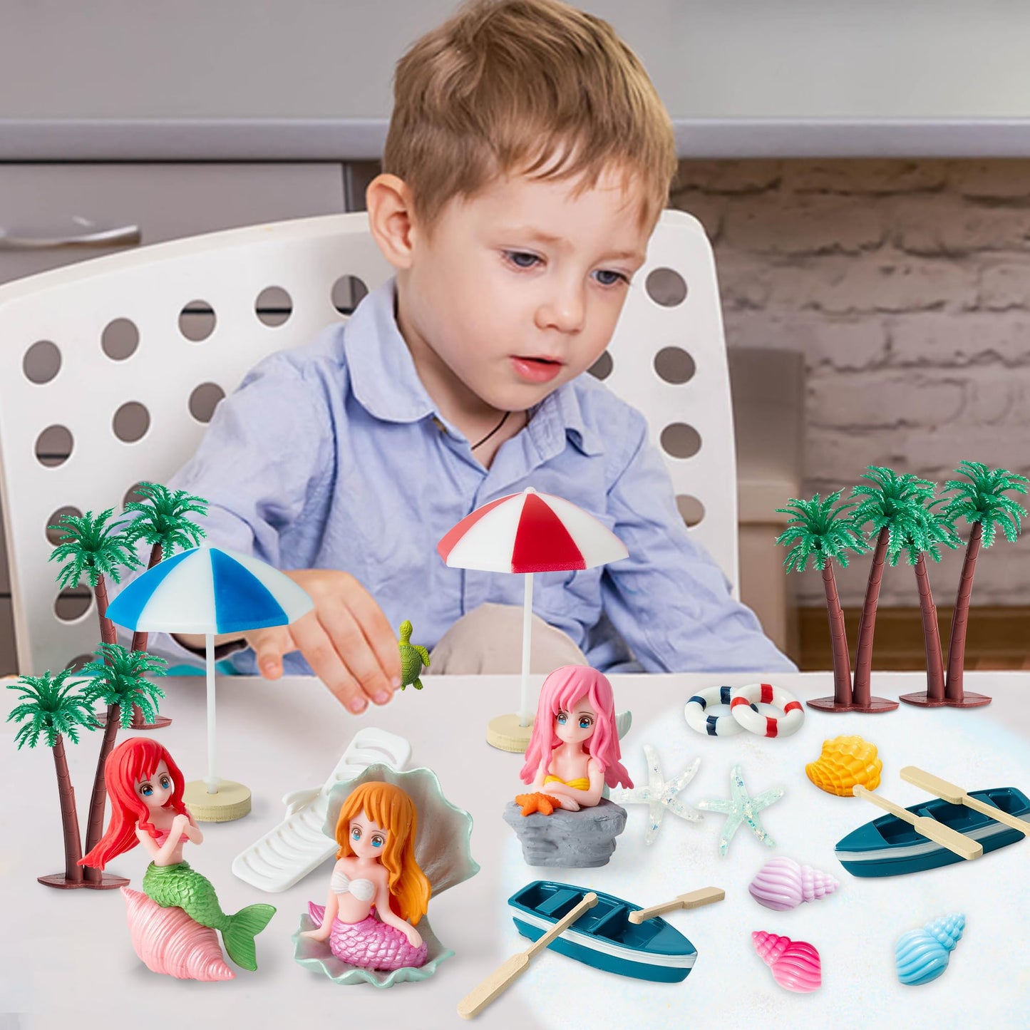 Haooryx Beach Fairy Garden Miniature Ornament Accessories - 31Pcs Summer Ocean Cake Topper Decoration DIY Resin Micro Seaside Scene Figure for Summer Beach Swimming Pool Birthday Party Favor Supplies