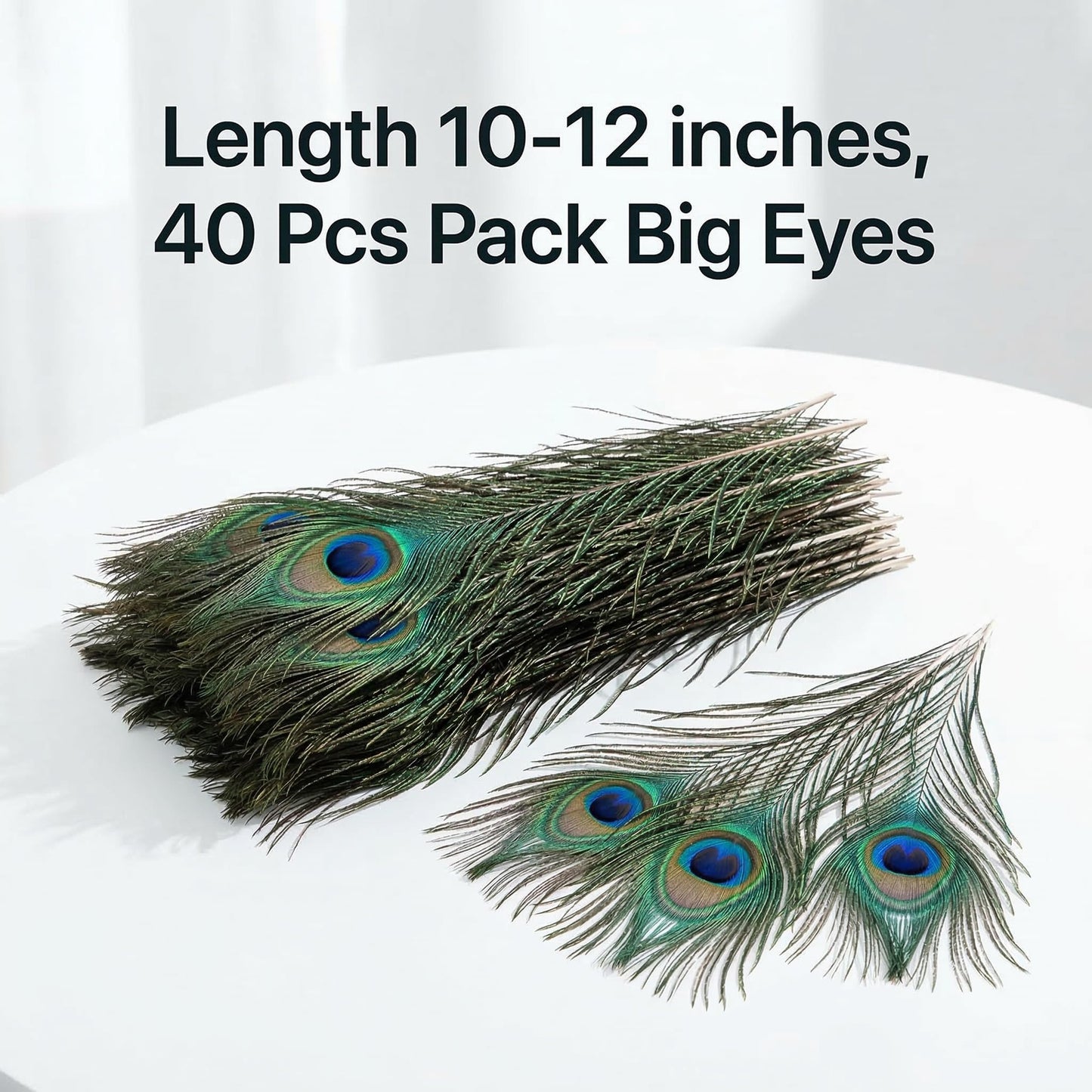 Lamar Big Eyes 40 Pcs 10-12 Inch Peacock Feathers Bulk Feathers for Vases, Home Decor, Wedding Centerpieces, Costumes, and DIY Crafts