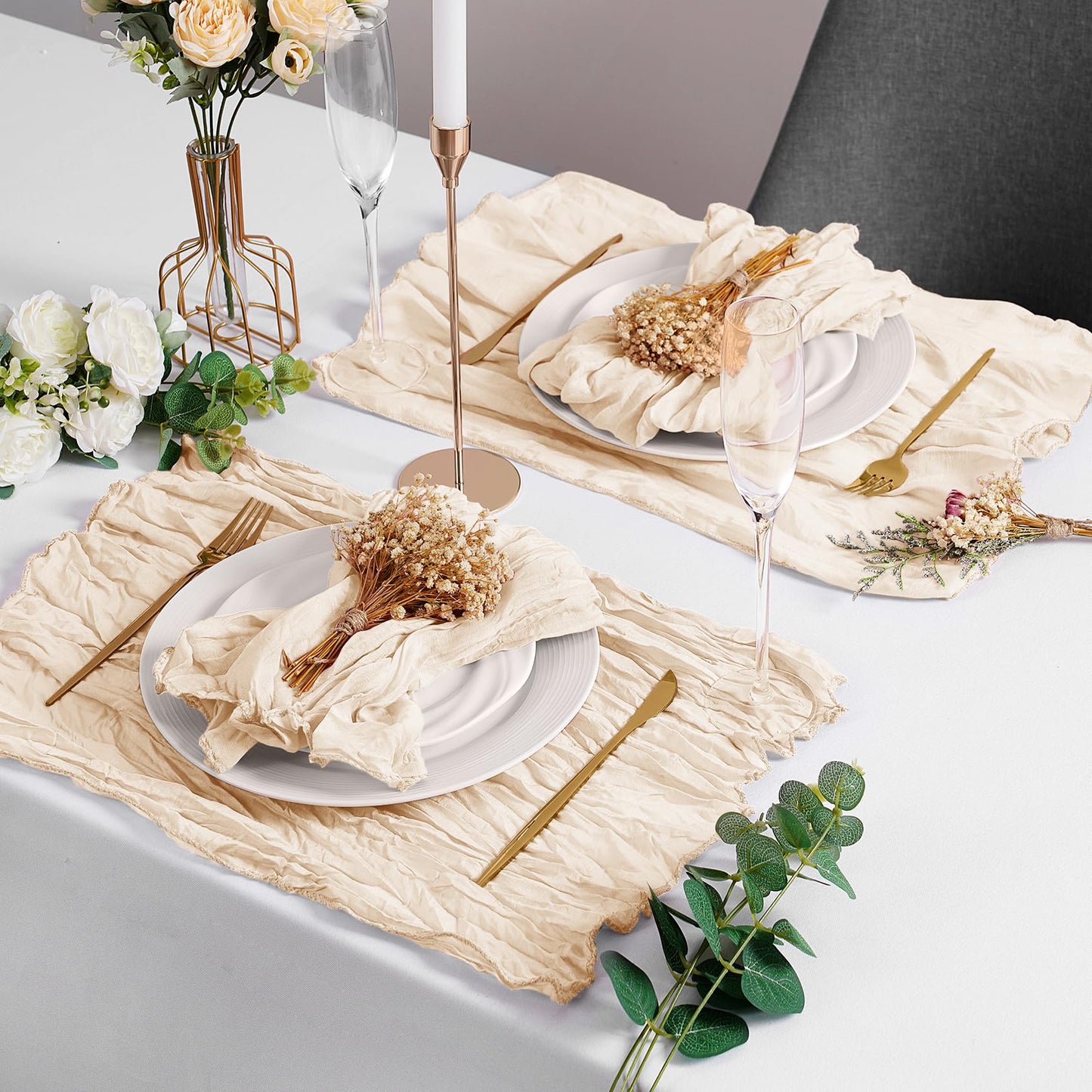 LZY 120 Pack Gauze Cheesecloth Napkins 20x20 Inch Dinner Cloth Napkins, Soft Boho Table Napkins Rustic Wrinkled Cheese Cloth Napkins Bulk for Wedding Party Baby Shower Event Decor (Ivory)