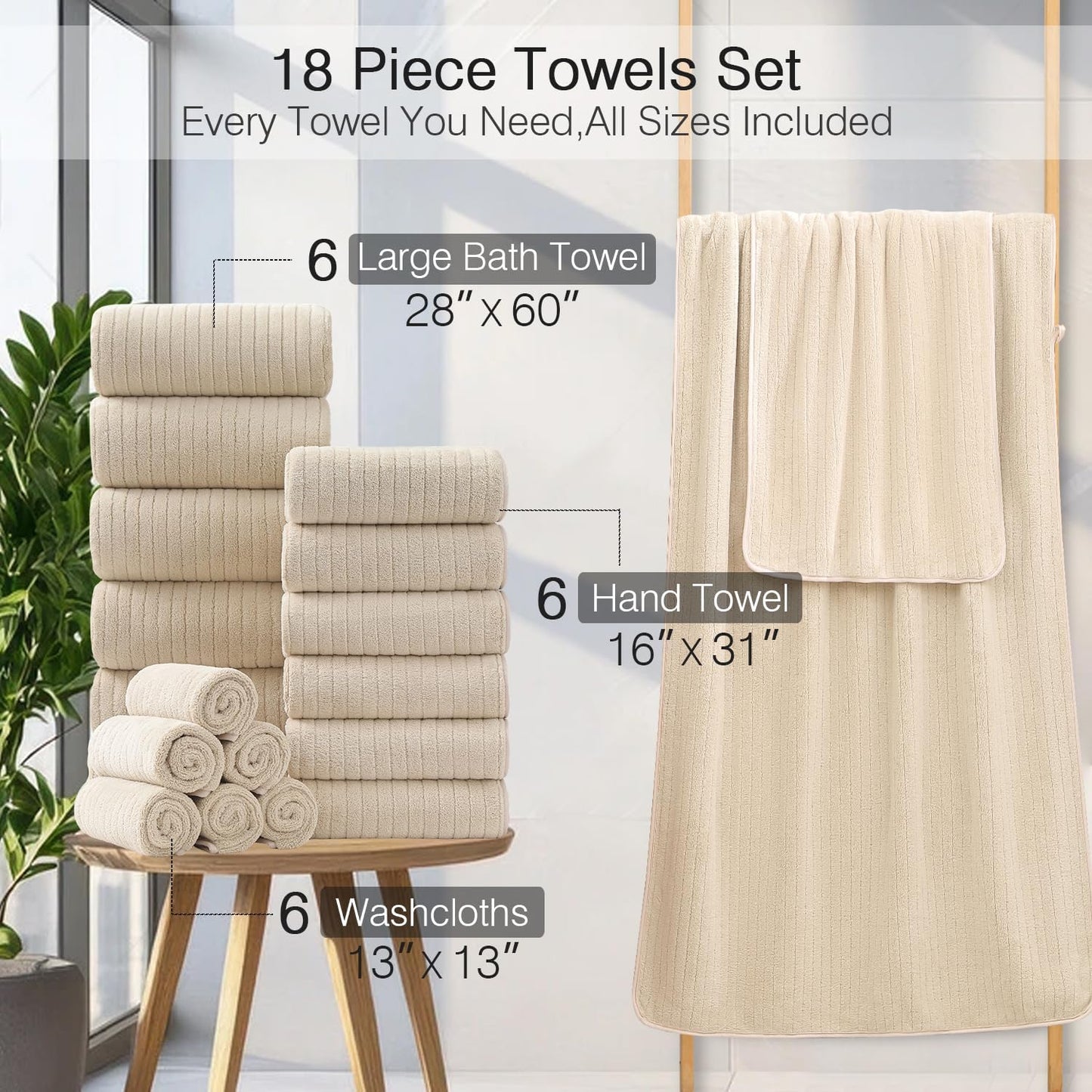 18 Set 6 Towels,6 6 Set Piece Family Bath Towel Include Bath Hand Towels and Washcloths Soft Bathroom Towel