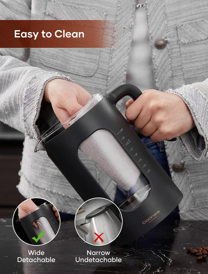 Electric Tea Kettle, INTASTING Glass Electric Kettle with tea Infuser and Precise knob temperature control, 1200W Fast Heating, BPA-Free, Easy to Clean, 1 Liter (Dark Gray)