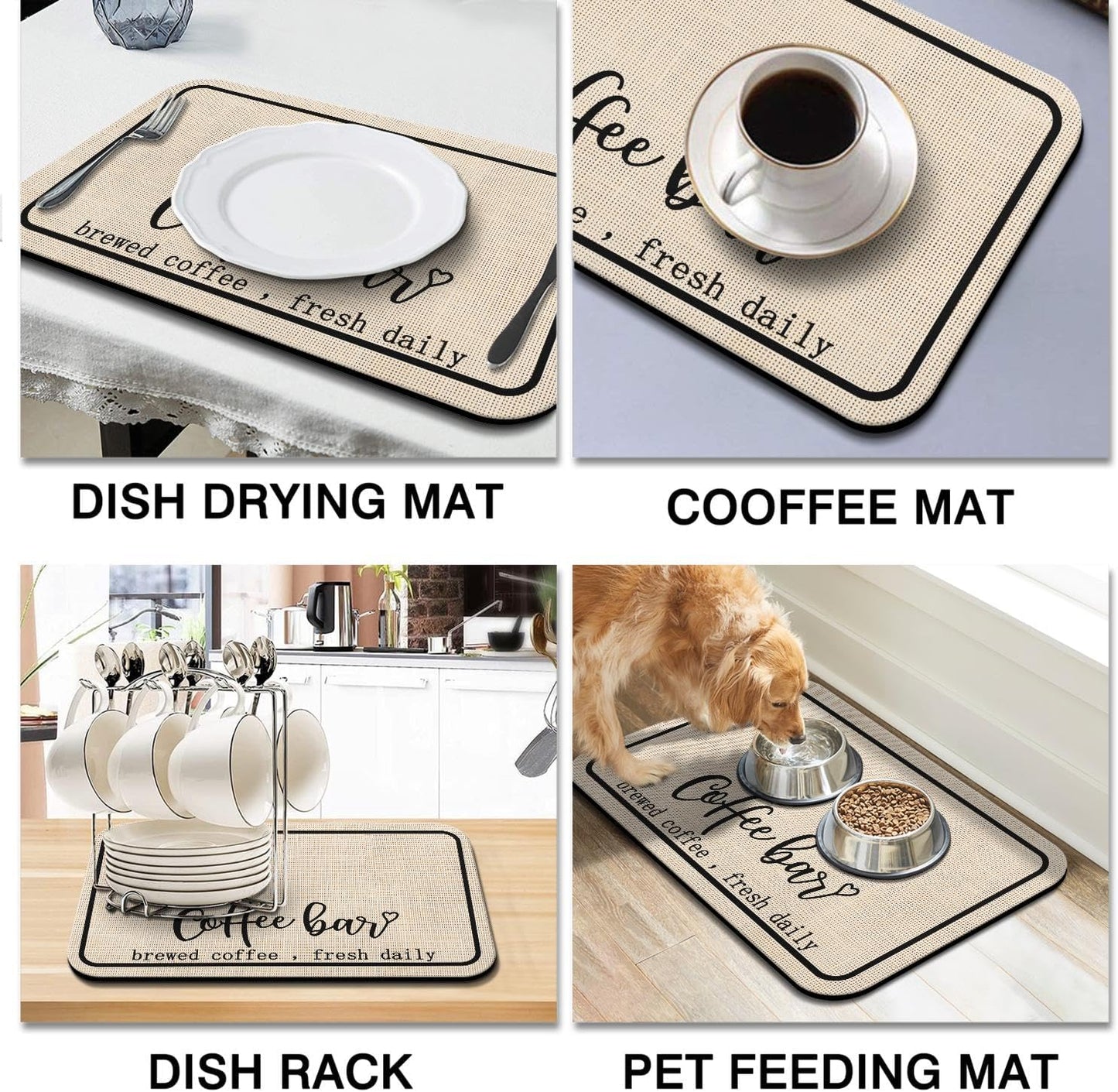 Coffee Bar Mat Rubber Dish Drying Mat, 19.5x12in Kitchen Counter Mat for Home Bar Accessories