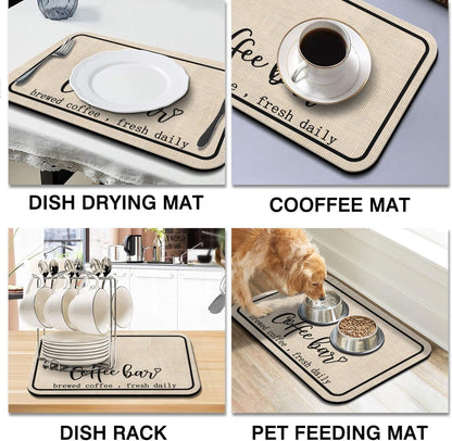 Coffee Bar Mat Rubber Dish Drying Mat, 19.5x12in Kitchen Counter Mat for Home Bar Accessories