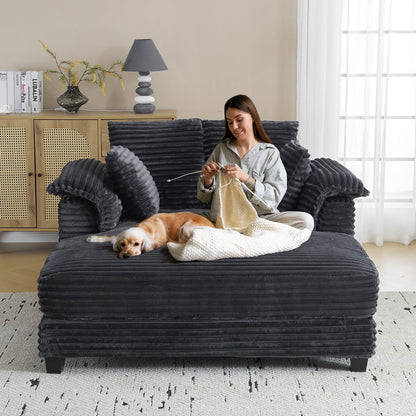 VINGLI Lounge Chair, 56" Oversized Reading Chair Corduroy Chaise Sofa Recliner Bed Upholstered Comfy Sleeper Couch with Throw Pillows and Armrests for Living Room, Movie Room, Bedroom