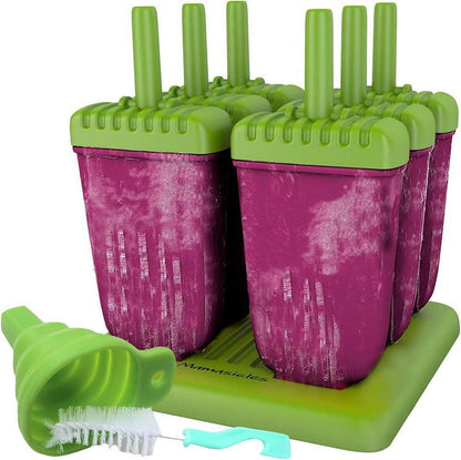 Mamasicles Popsicles Molds with Sticks for Summer Fun 6 Individual Pieces BPA Free Popsicle Holders for Kids Reusable Plastic Ice Pop Mold with Silicone Funnel and Cleaning Brush