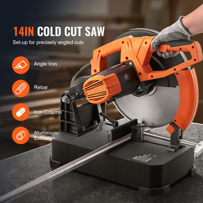 VEVOR Chop Saw, 14''/355mm Blade Diameter Cut Off Saw, 2800W 1200RPM Steel Cutting Machine, 0-45° Adjustable Dry Cut Chop Saw, Miter Saw for Cold Cut Saw for Steel/Iron/Aluminum, Black