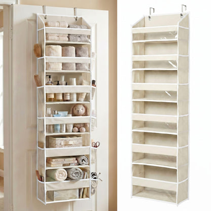 HOMELUX THEORY UPGRADED 6 Tiers Over The Door Organizer Hanging - 100D EXTRA THICK & 50lbs HUGE CAPACITY, 12 Side Mesh Pockets Over The Door Shoe Organizer, Hanging Closet Organizer (Ivory, 1pc)