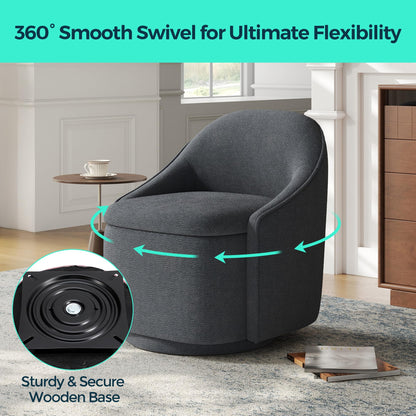 LINSY Swivel Accent Chair Set of 2, Comfy Chenille Barrel Chairs with Storage 360 Swivel Modern Armchair for Living Room Bedroom, Small Boucle Reading Chair for Study Room (Grey)