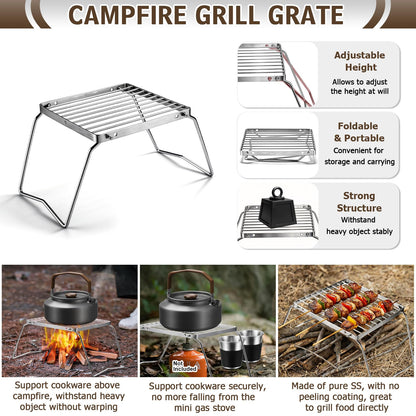 18Pcs Camping Cookware Mess Kit, Joyfair 7.8” Nonstick Camp Cooking Utensil Set (Pot, Pan, Kettle, Grill Grate), Outdoor Backpacking Gear Open Fire Essentials Accessories, Compact/Portable/Lightweight