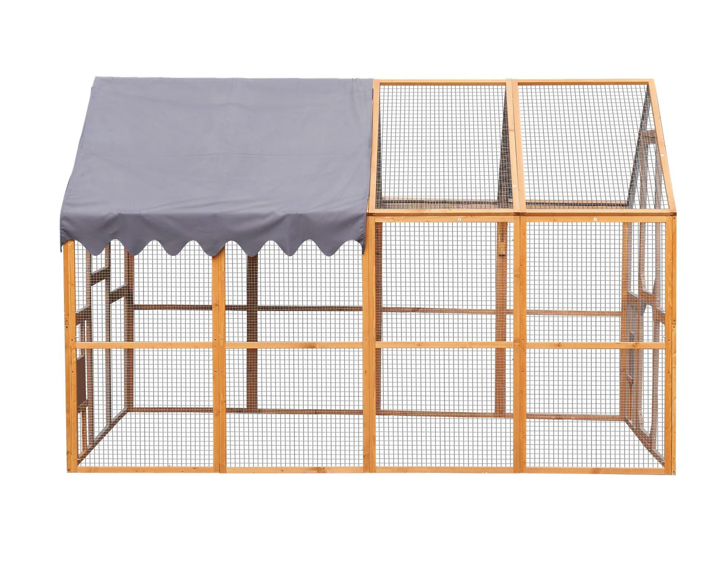 KEIKI 110" L Outdoor Large Chicken Coop with Waterproof Cover, Wire Mesh & 2 Lift Small Doors with Locks, Wood Chicken Coop House with Run for Cat Kitten Playpen, Duck, Rabbit, Quail