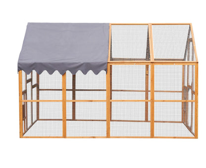 KEIKI 110" L Outdoor Large Chicken Coop with Waterproof Cover, Wire Mesh & 2 Lift Small Doors with Locks, Wood Chicken Coop House with Run for Cat Kitten Playpen, Duck, Rabbit, Quail