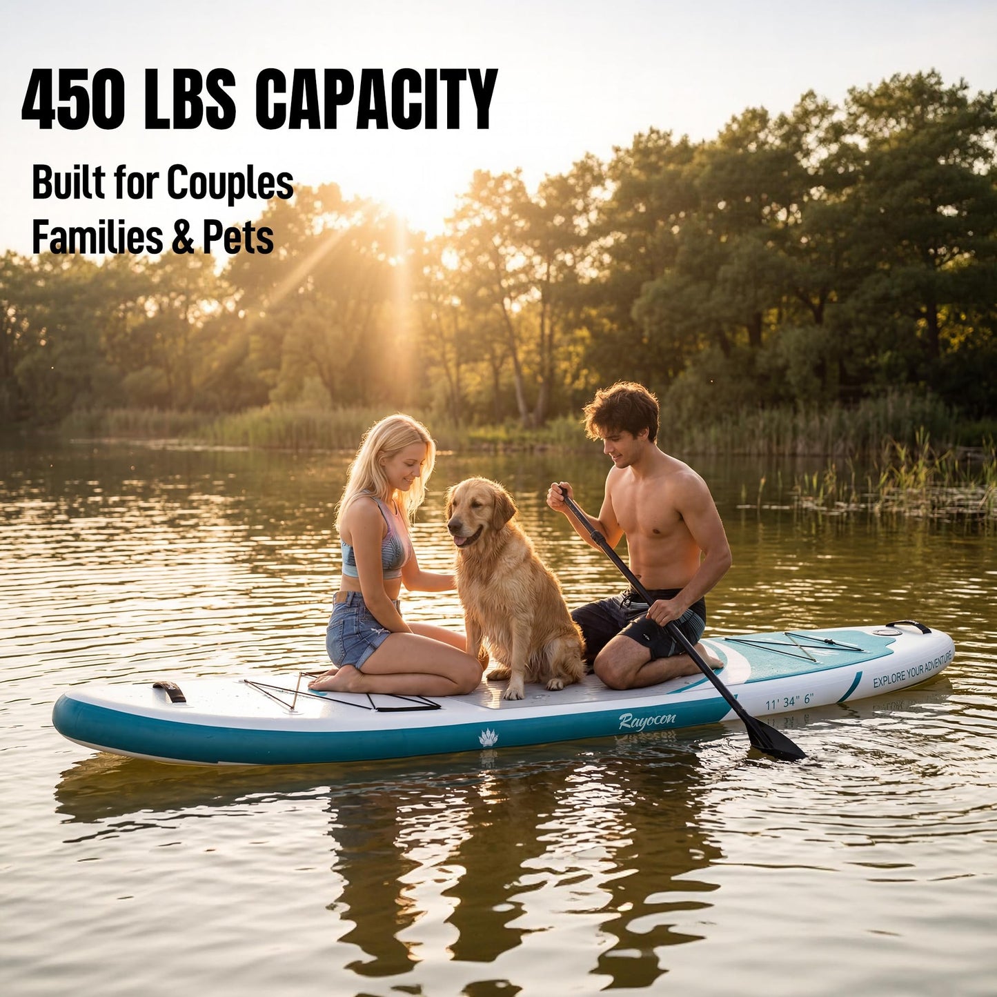 Inflatable Stand Up Paddle Board 11'×34" Extra Wide SUP, Ultra-Stable for Adults & Dog, 450lbs, Dual Chamber Pump, Fiberglass Paddle, Military Grade Dual Layer, Wild Bear Claw Polar Design Green