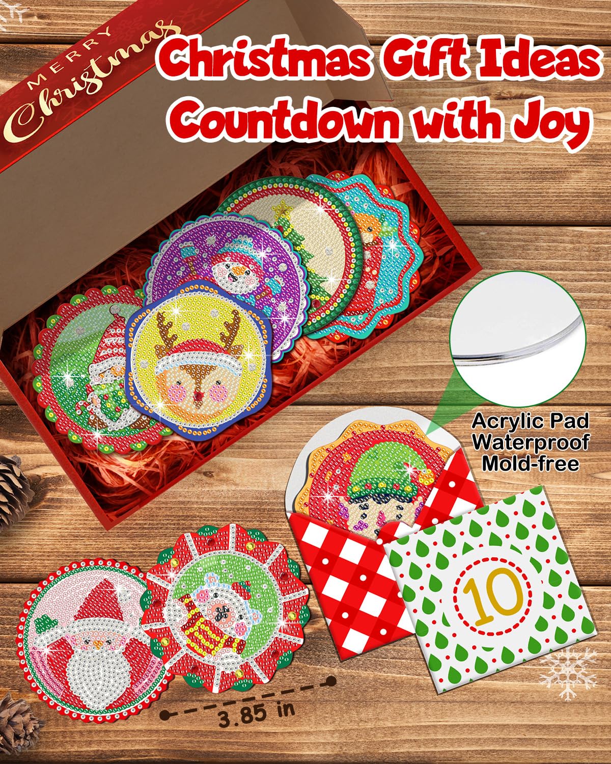 12 Days of Christmas Advent Calendar Diamond Painting Coasters, DIY Crafts Gem Diamond Art Kits for Adults, Elderly Parents, Christmas Ornaments Advent Calendar 2025 for Adults, Seniors, Women, Grils