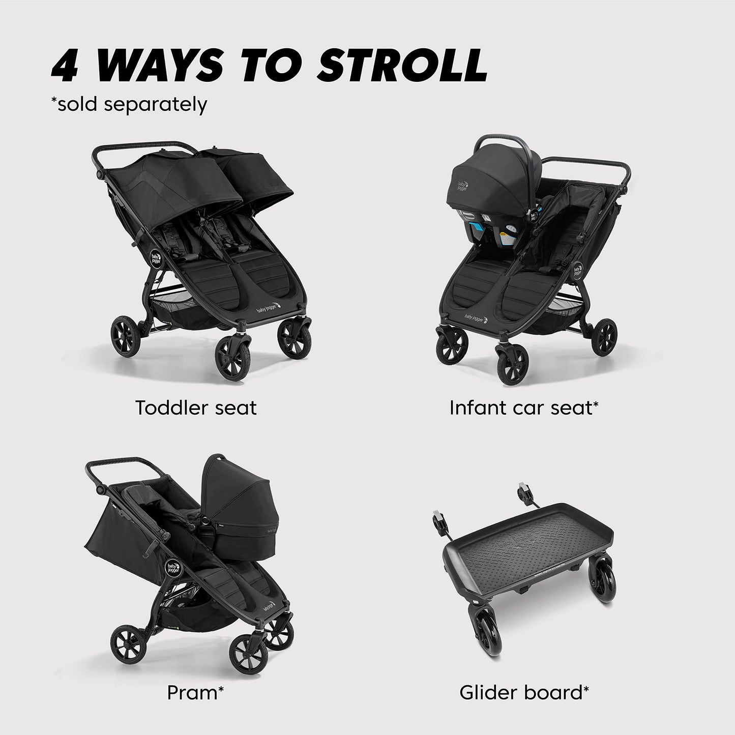 Baby Jogger® City Mini GT2 All-Terrain Double Stroller, Forever Air Rubber Tires, All-Wheel Suspension, Twin Stroller with Belly Bar, Leatherette Handlebar, Premium Fabric, Amazon Exclusive Pike Color
