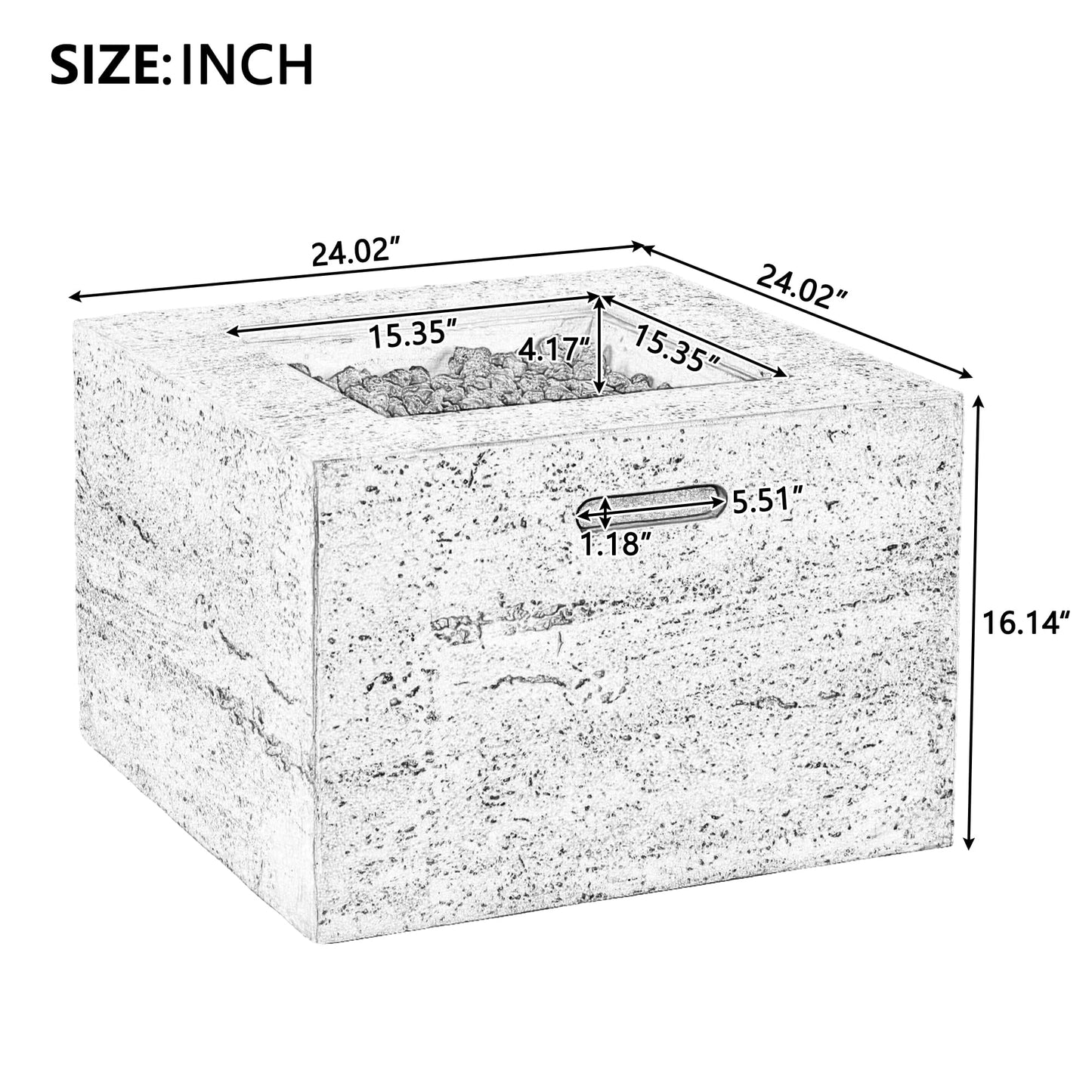 Merax MGO Outdoor Square Fire Pit with Steel Burner,Lightweight 24.02-inch Propane Fire Pit Table with Adjustable Flame, 40,000 BTU, Lava Rocks, and Rain Cover for Patio,Backyard, Poolside, Black