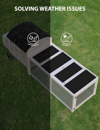 Hipicute Wooden Poultry Cage for 3-5 Chickens, 106in Chicken Coop with Run, Outdoor Hen Coop with Waterproof Roof, Nesting Box, Pull Out Trays and Ramp, White