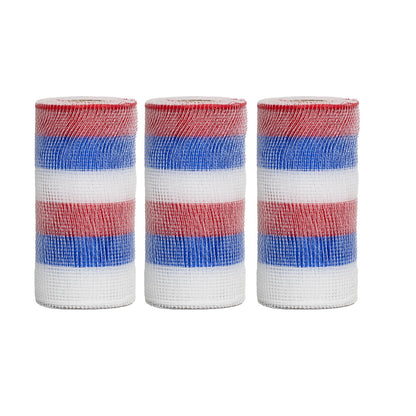 JStnana 3 Rolls Red White and Blue Stripe Deco Mesh Ribbon, 6 Inch x 30FT Per Roll Metallic Foil Burlap Deco Mesh Fabric for 4th of July Independence Day PatrioticWreath Swags Bow Making DIY Craft