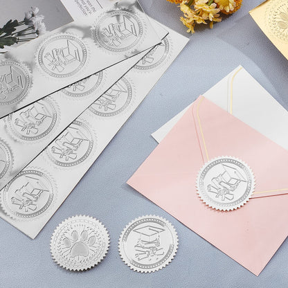 CRASPIRE 2" Honor Roll Silver Foil Sticker Olive Leaf Wreath 100pcs Certificate Seals Embossed Round Silver Seal Stickers Label for Envelopes Invitation Card Diplomas Wedding Awards Graduation Trophy