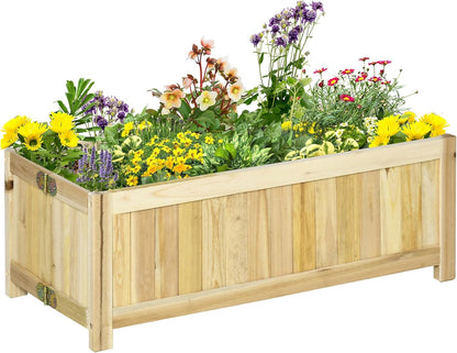 28'' 12'' 10" Outsunny Foldable Raised Garden Bed, Wooden Planter Box, Herb Garden Planter with Drainage Holes